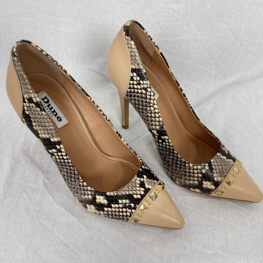Dune‎ London Snakeskin Print Pointed Toe Studded Heels Pumps Size 39